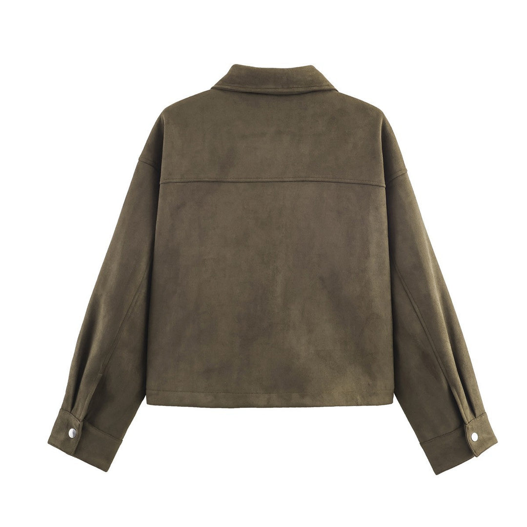 Women's Short Cut Suede Look Utility Jacket with Flap Pockets Mune Fashion