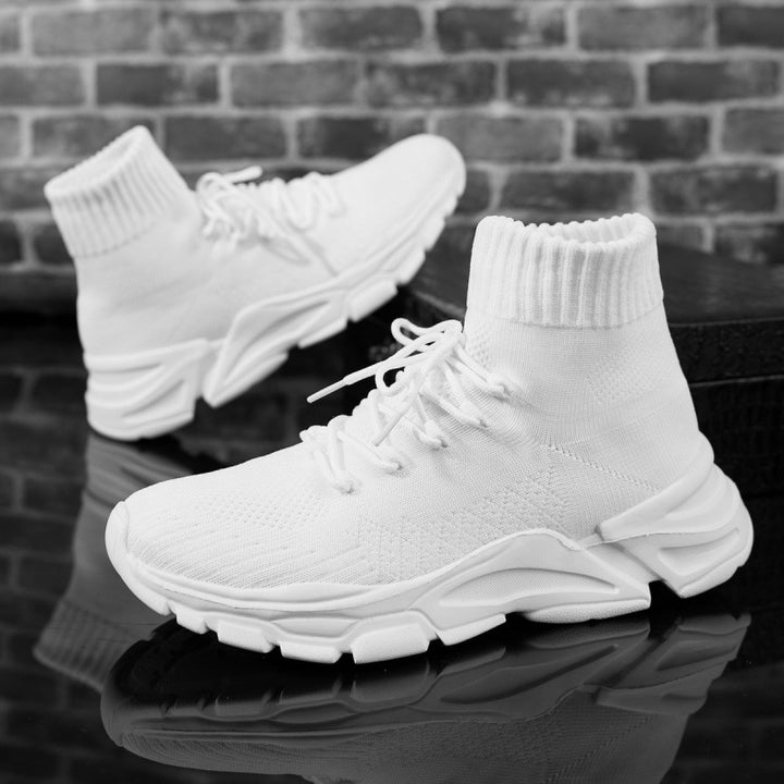 Women’s knitted sock sneakers with high shaft, padded platform sole and elastic lacing system Mune Fashion