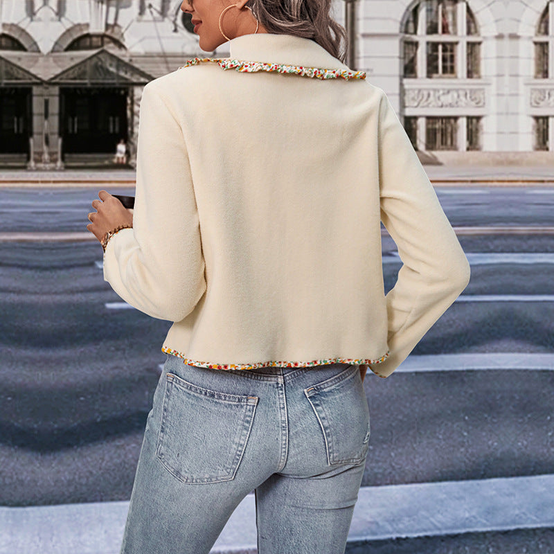 Women's short jacket with Peter Pan collar and floral trim decoration Mune Fashion