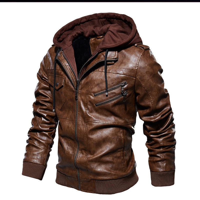 Men's Stylish Leather Jacket with Hood and Washed Finish Mune Fashion