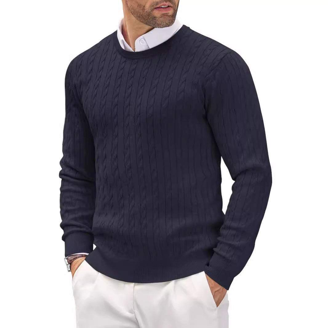 Men's fine knit crew neck pullover with fine cable pattern texture, narrow silhouette and elastic cuffs Mune Fashion