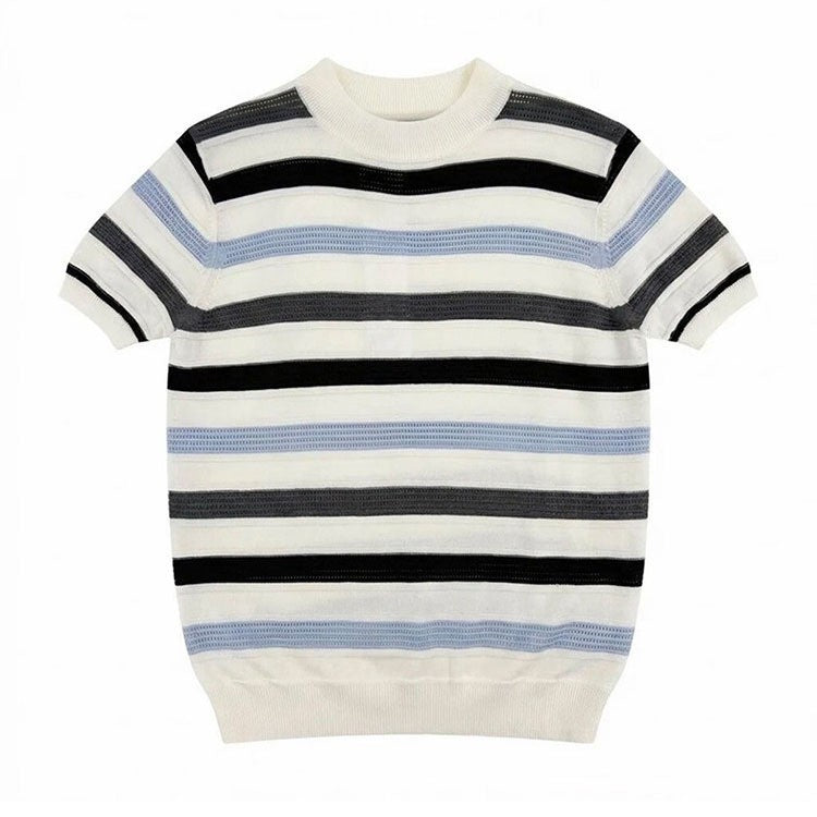 Women Modern Short Sleeve Knit Top with Wave Pattern Mune Fashion
