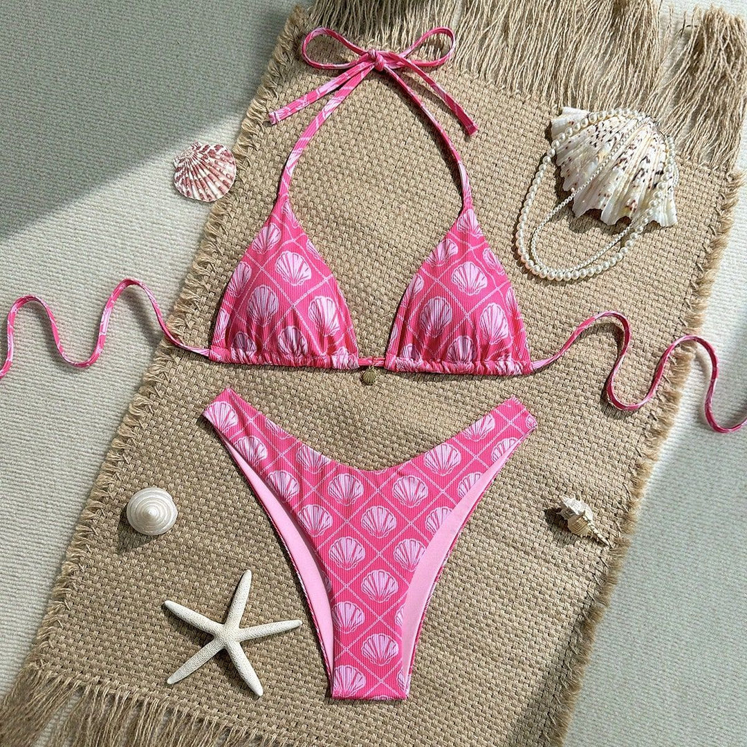 Women's Triangle Bikini with Maritime Shell Pattern Mune Fashion