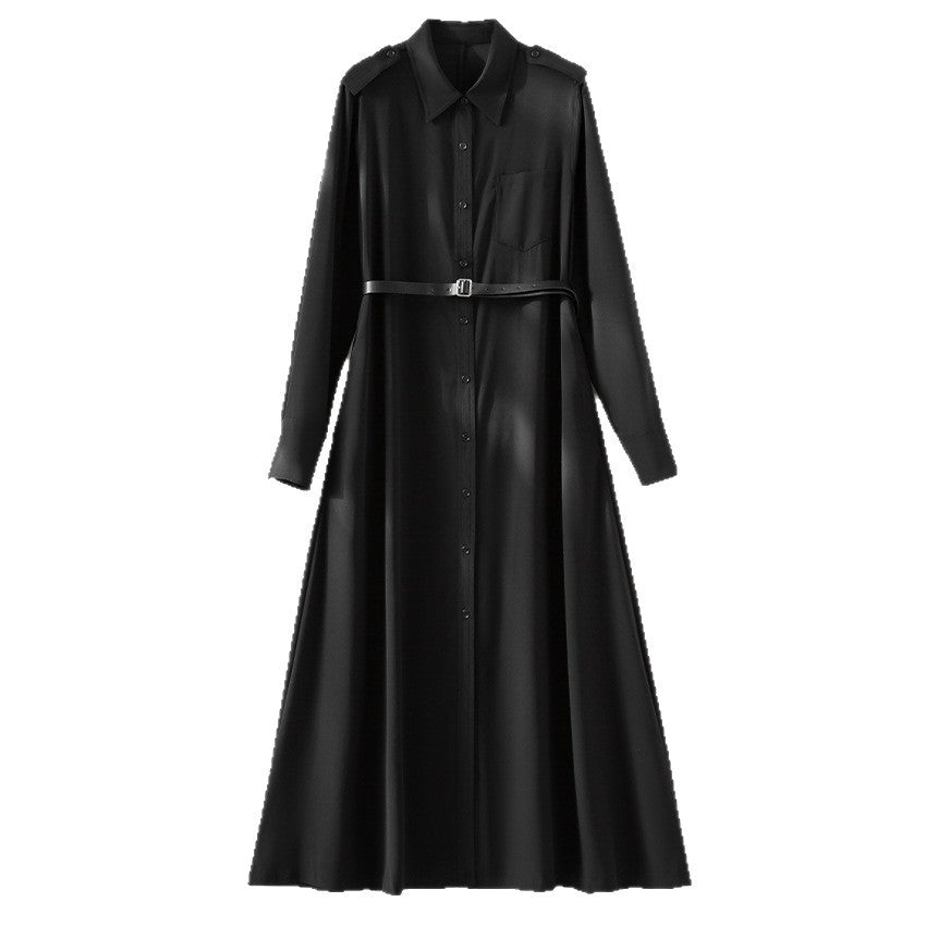 Women's maxi dress as a shirt dress with waist belt and epaulettes Mune Fashion