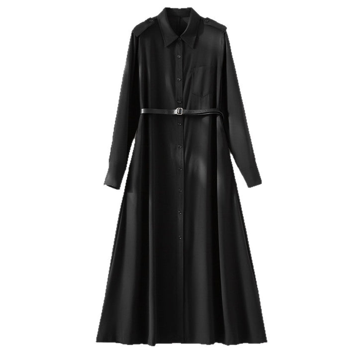 Women's maxi dress as a shirt dress with waist belt and epaulettes Mune Fashion