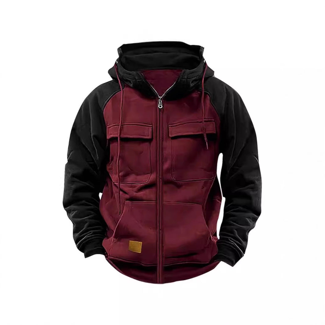Men's nan Utility hooded jacket with mixed materials, chest pockets, and zipper Mune Fashion