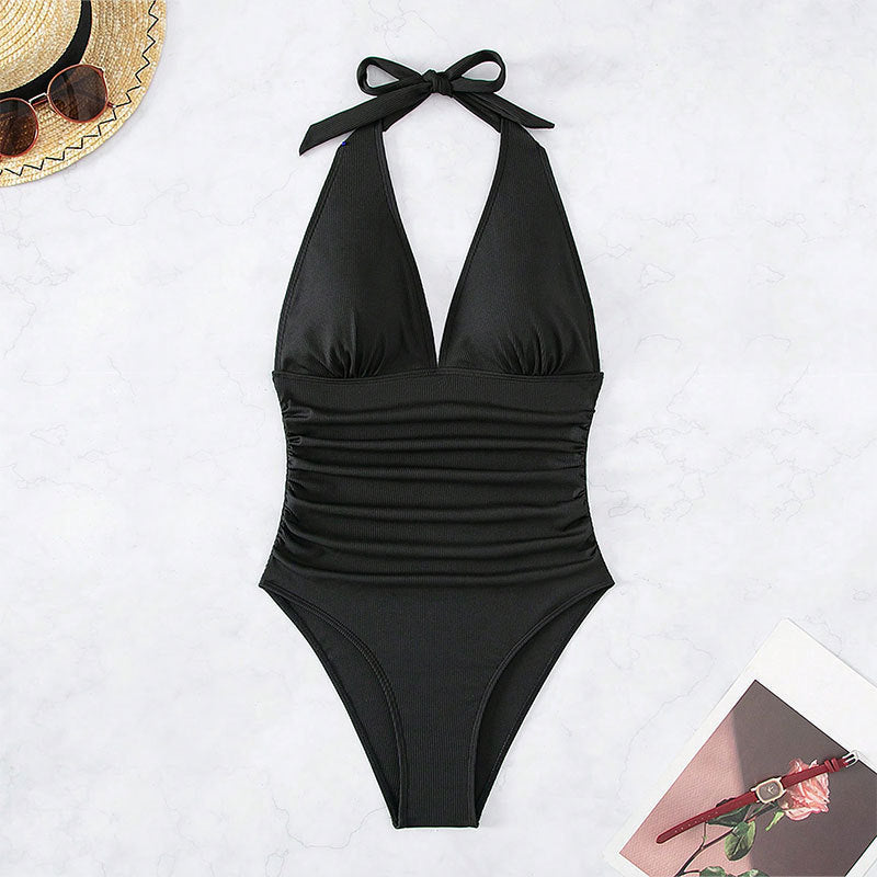 Women’s one-piece swimsuit with deep V-neckline and figure-flattering design Mune Fashion