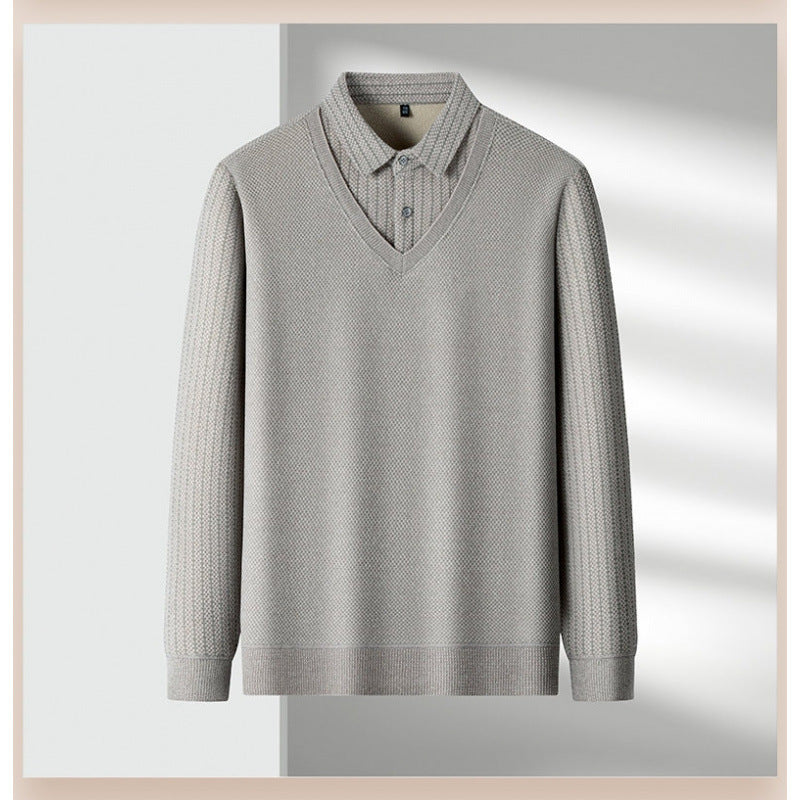 Men's fine knit sweater with V-neck and integrated polo collar Mune Fashion