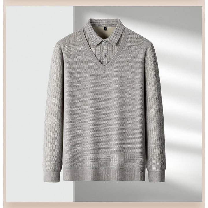 Men's fine knit sweater with V-neck and integrated polo collar Mune Fashion