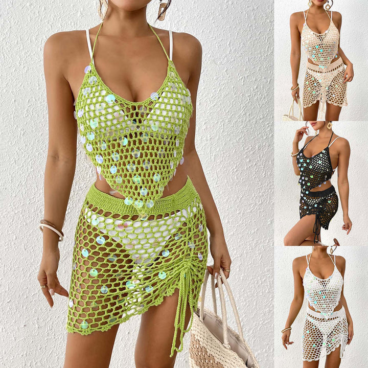 Women's crocheted bikini cover-up with sparkling sequins Mune Fashion