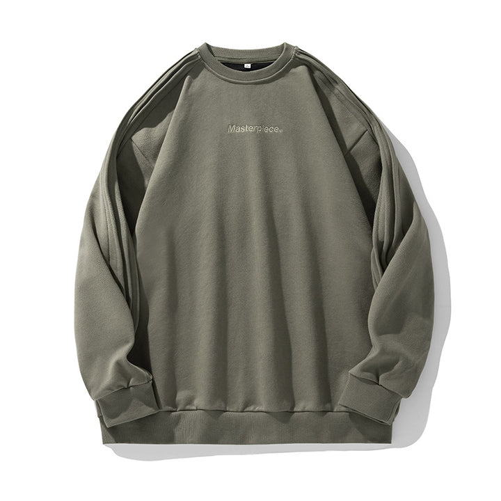 Unisex Oversize Sweatshirt in Minimalist Style with Shoulder Piping and Fine Chest Embroidery Mune Fashion