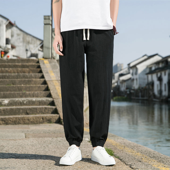 Men's Nan Tapered Linen-Cotton Joggers with Drawstring, Elastic Ankle Cuffs and Slim Silhouette Mune Fashion