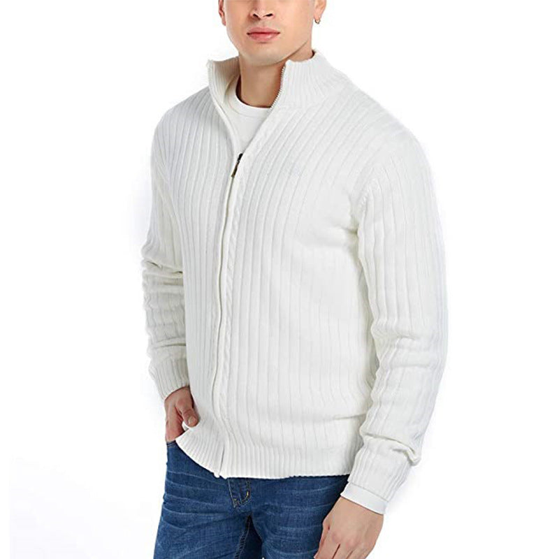 Men's fine-knit cardigan with full-length zipper, stand-up collar, and distinctive ribbed texture Mune Fashion