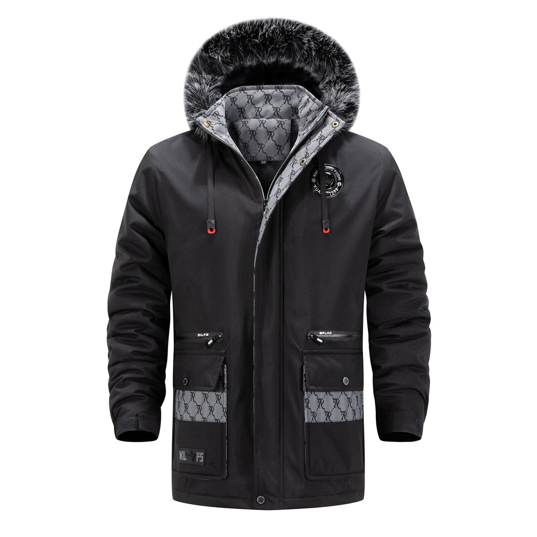 Men's Long Thermal Parka with Hood, Logo Lining and Multifunctional Pockets Mune Fashion