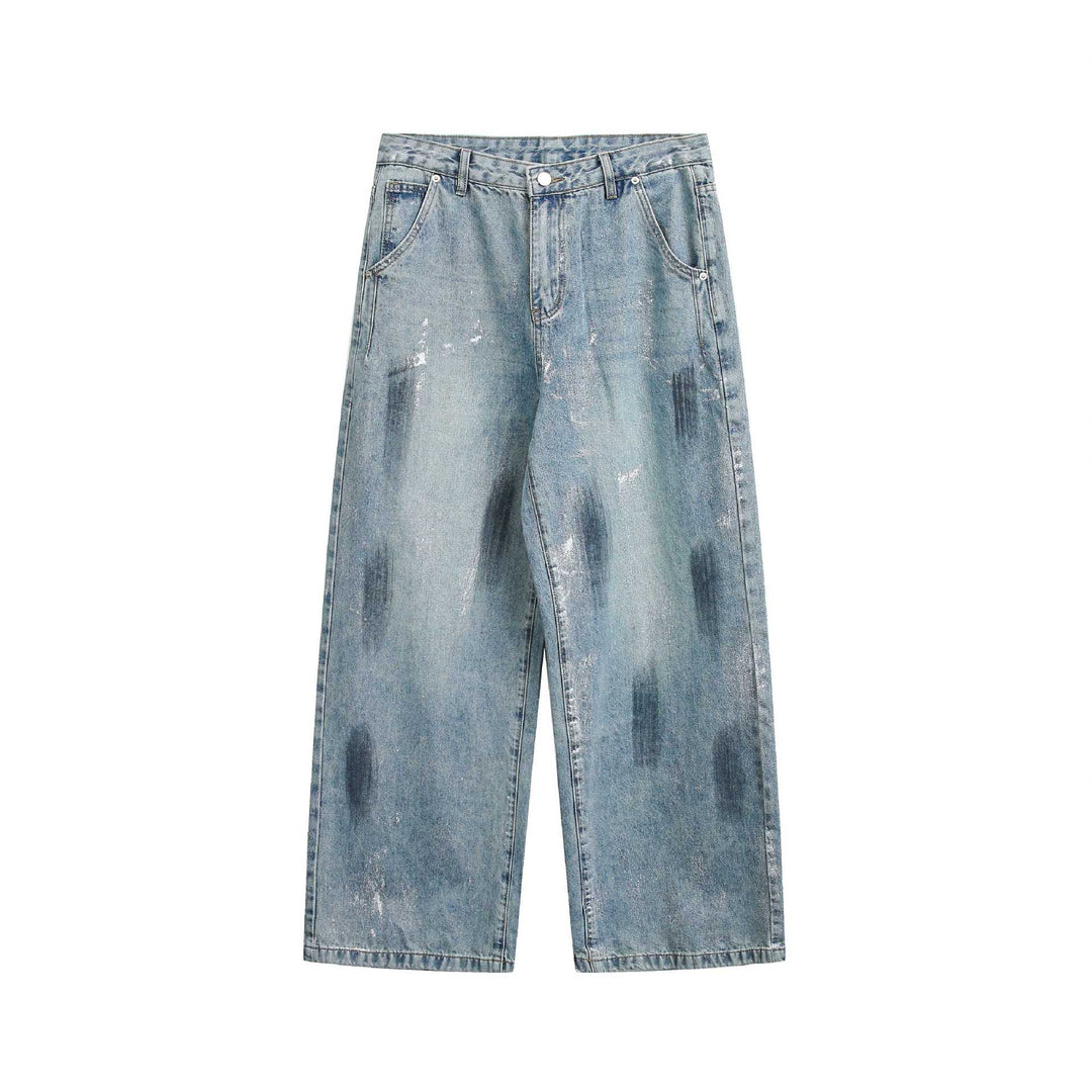 Women's wide cropped jeans high-waisted with used effect and stain look Mune Fashion