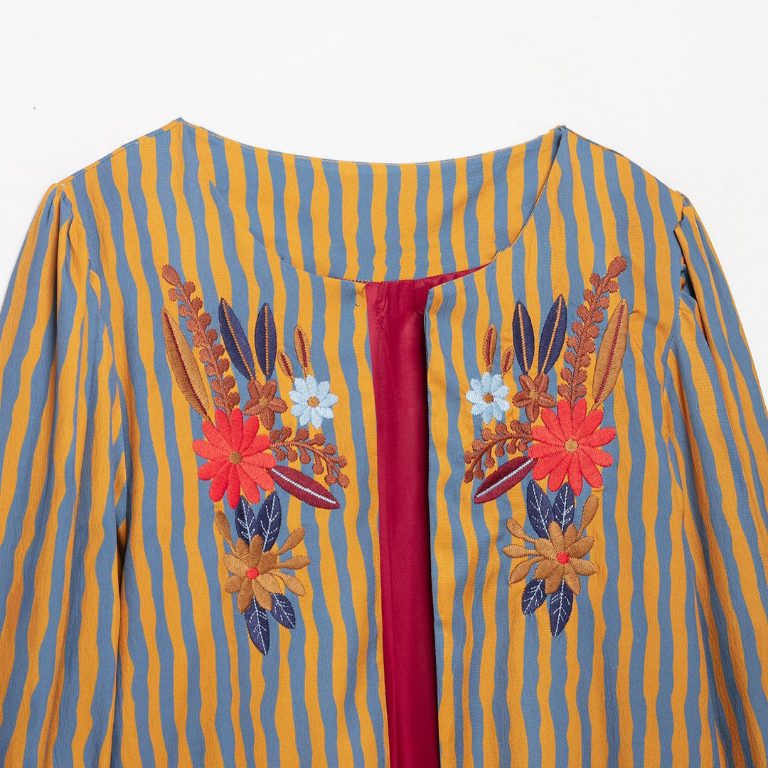 Women's Striped Cropped Blouse with Floral Embroidery Mune Fashion