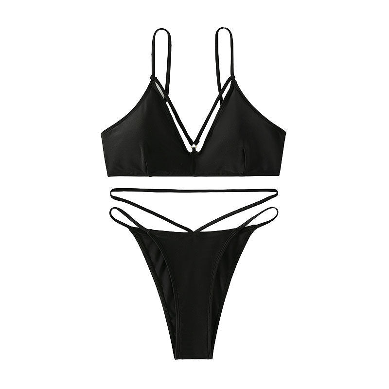 Women Triangle Bikini with deep V-neck and sophisticated strap pattern Mune Fashion