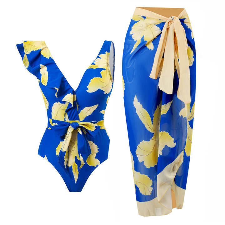 Women's Elegant One-Piece Swimsuit with Floral Ruffle Details Mune Fashion