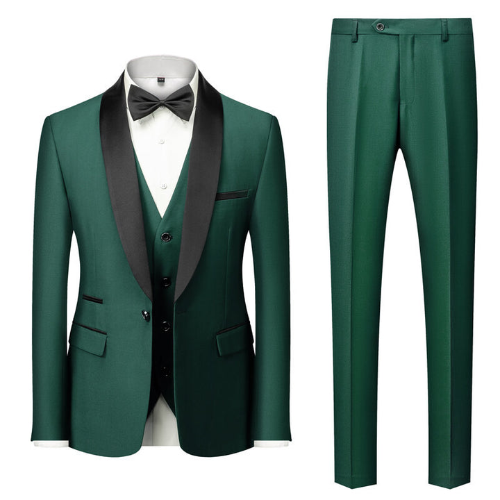 Men's single-breasted tuxedo with shawl collar, vest, and slim fit dress pants Mune Fashion