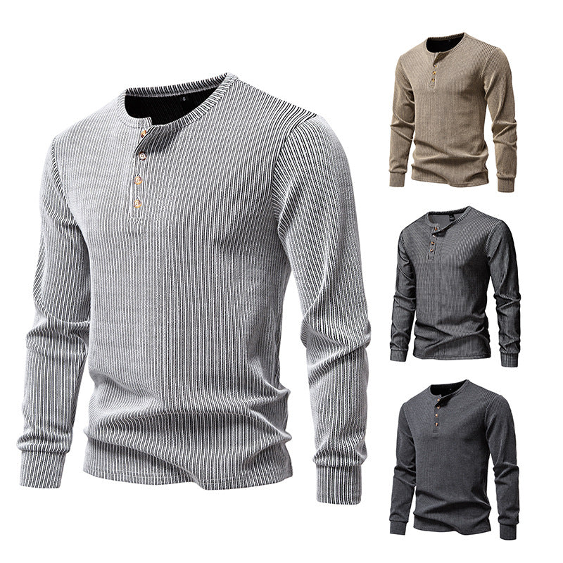 Men's Slim-Fit Ribbed Henley Long Sleeve Sweater with Round Neck and Button Placket Mune Fashion