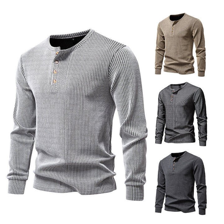 Men's Slim-Fit Ribbed Henley Long Sleeve Sweater with Round Neck and Button Placket Mune Fashion