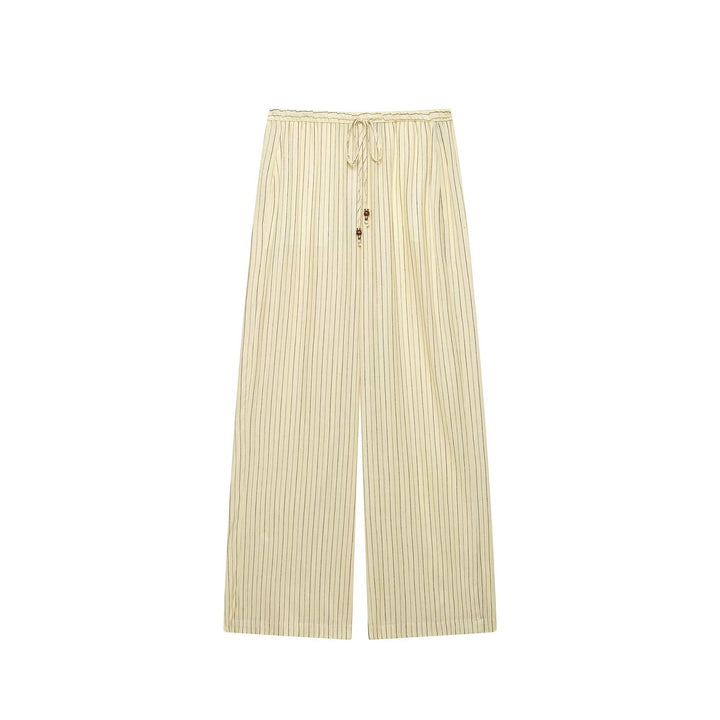 Women two-piece striped set of blouse with stand-up collar and wide palazzo pants Drune