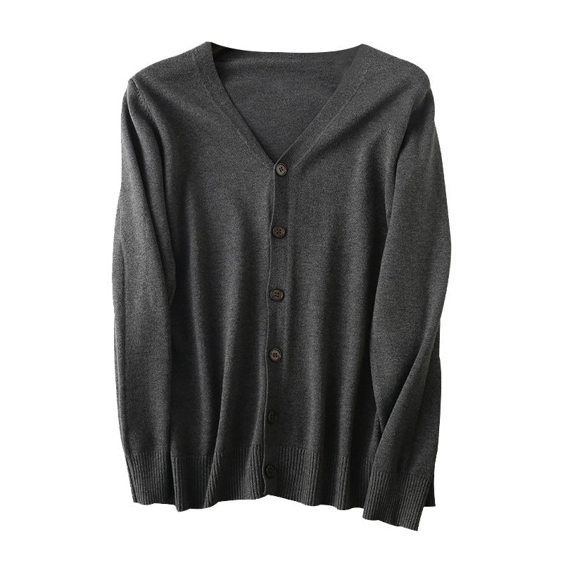 Men's fine V-neck cardigan made of lightweight fine knit with ribbed hem Mune Fashion