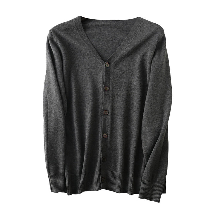 Men's fine V-neck cardigan made of lightweight fine knit with ribbed hem Mune Fashion