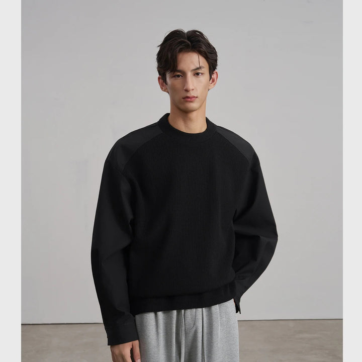 Men's round neck sweater with poplin sleeves and raglan shoulder Mune Fashion