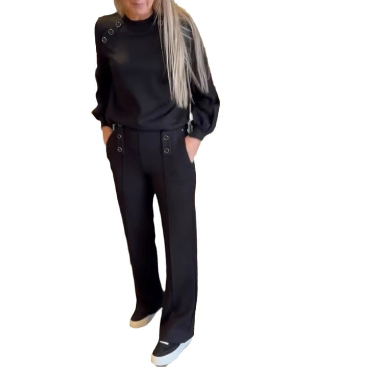 Women's sporty-elegant jersey two-piece set with eyelet decoration, high-waisted wide-leg pants in Marlene style Mune Fashion