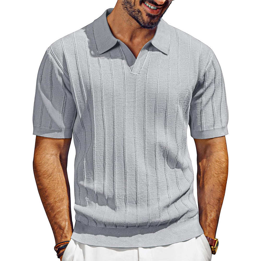 Men's lightweight short-sleeve knit polo shirt with textured rib pattern Mune Fashion