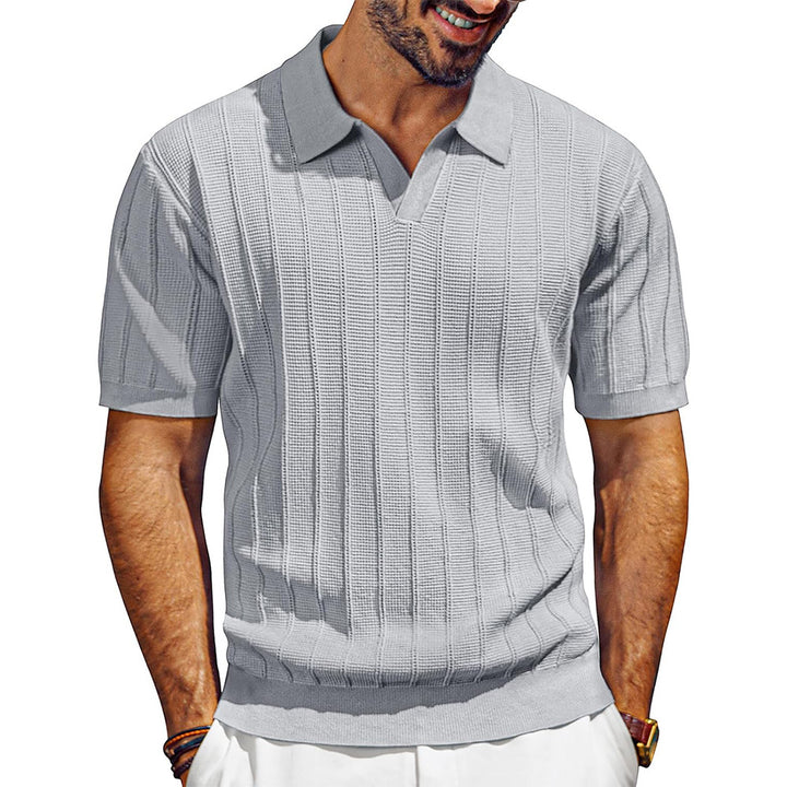 Men's lightweight short-sleeve knit polo shirt with textured rib pattern Mune Fashion