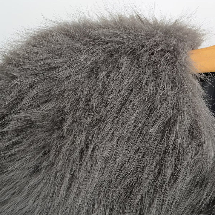 Women's Short Faux Fur Jacket with Voluminous Sleeves and Round Neckline Mune Fashion