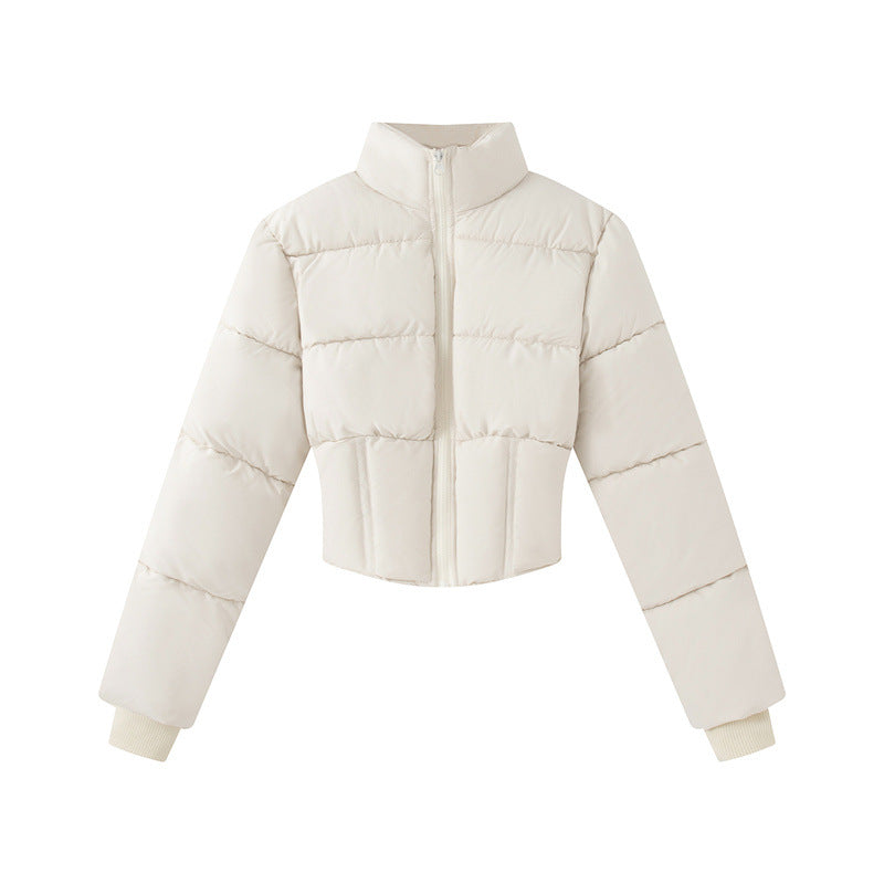 Women's cropped padded waist jacket with stand-up collar and shaping seams Mune Fashion
