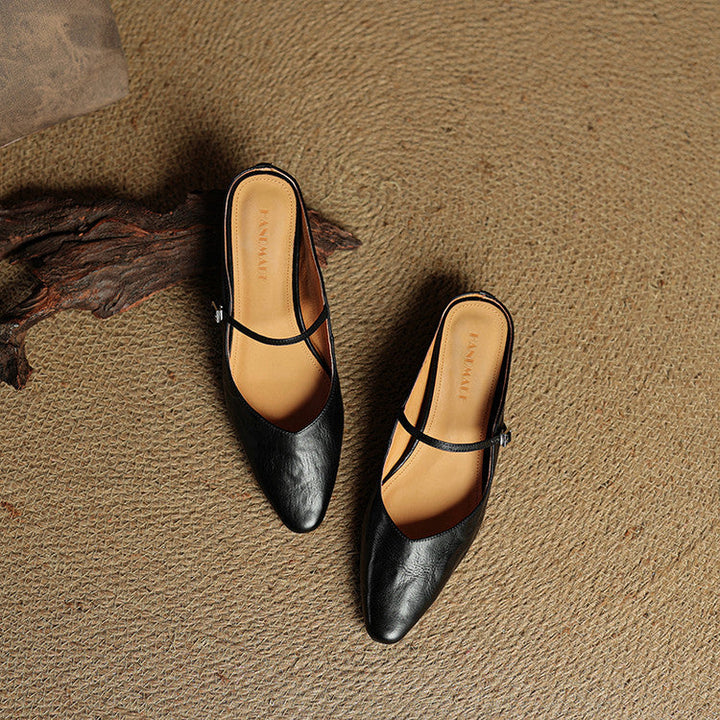 Women Genuine Leather Slip-On Mules