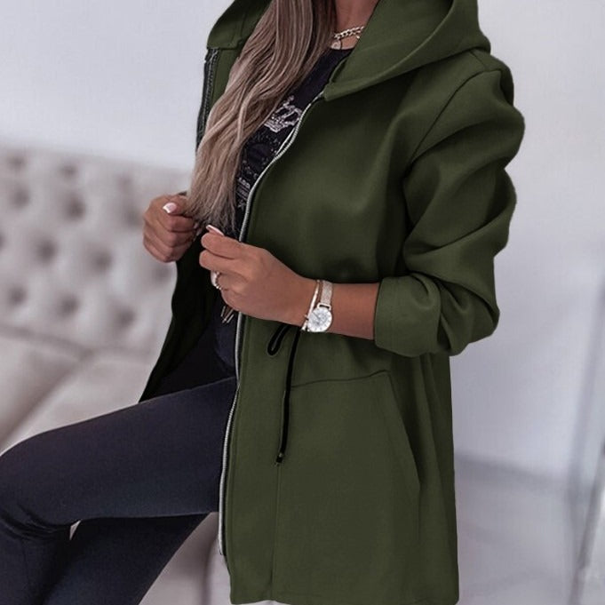 Women Lightweight Hooded Parka with Drawstring and Double Zipper Mune Fashion