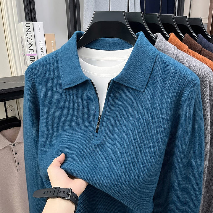 Men's Fine Knit Half-Zip Polo with Shirt Collar and Fine Rib Structure Mune Fashion