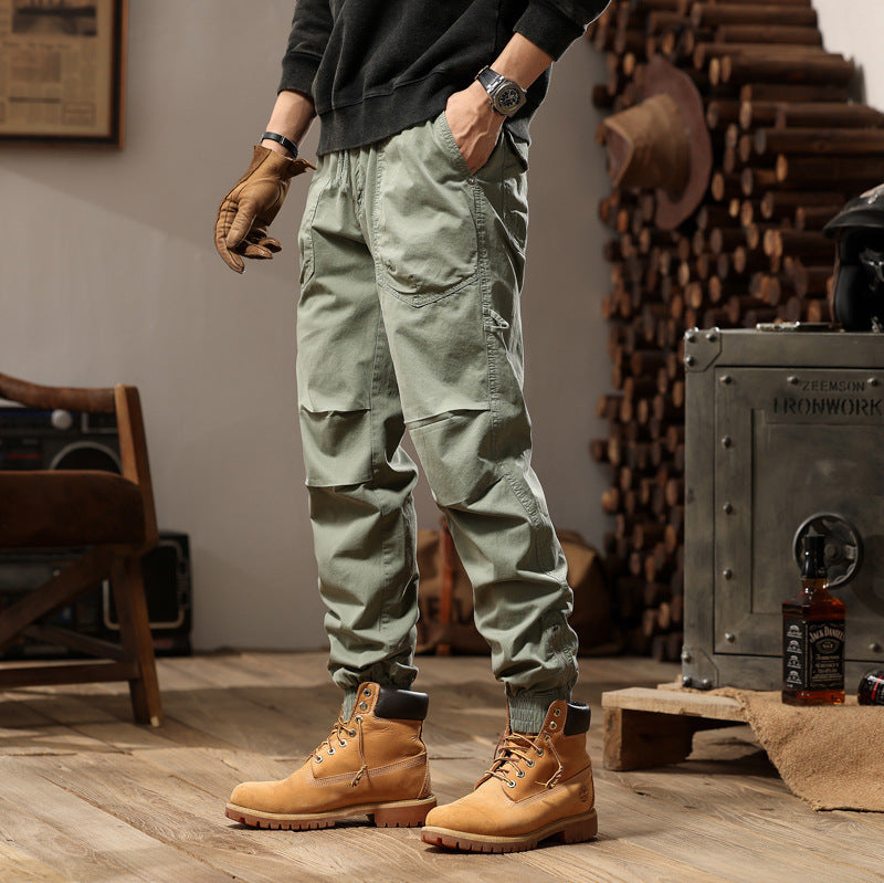 Men's outdoor work jogger pants with elastic comfort waistband, patch round pockets, and ankle zipper Mune Fashion