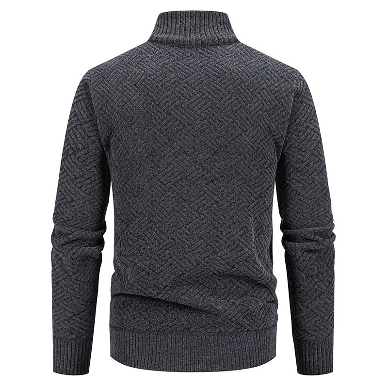 Men's knit zip jacket with geometric textured pattern and stand-up collar Mune Fashion
