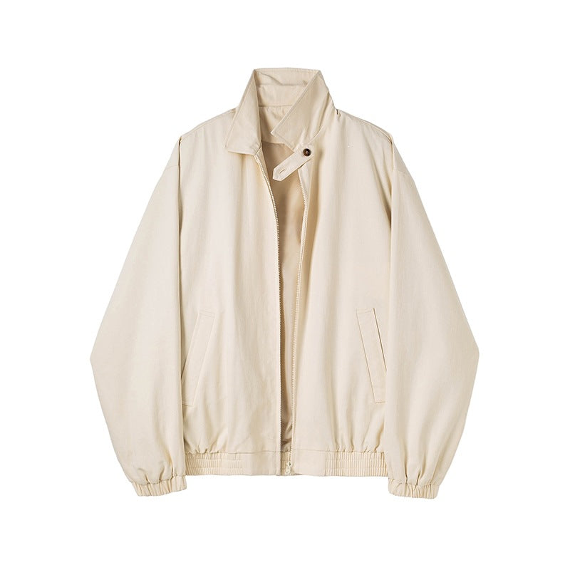 Men's Minimalist Harrington Transitional Jacket with Stand-up Collar, Chin Guard Strap and Elastic Hem Mune Fashion