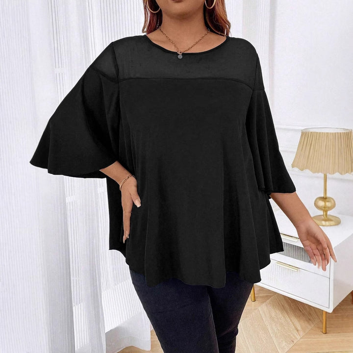Women's Loose Chiffon Tunic Top with Sheer Insert and Wing Sleeves Mune Fashion