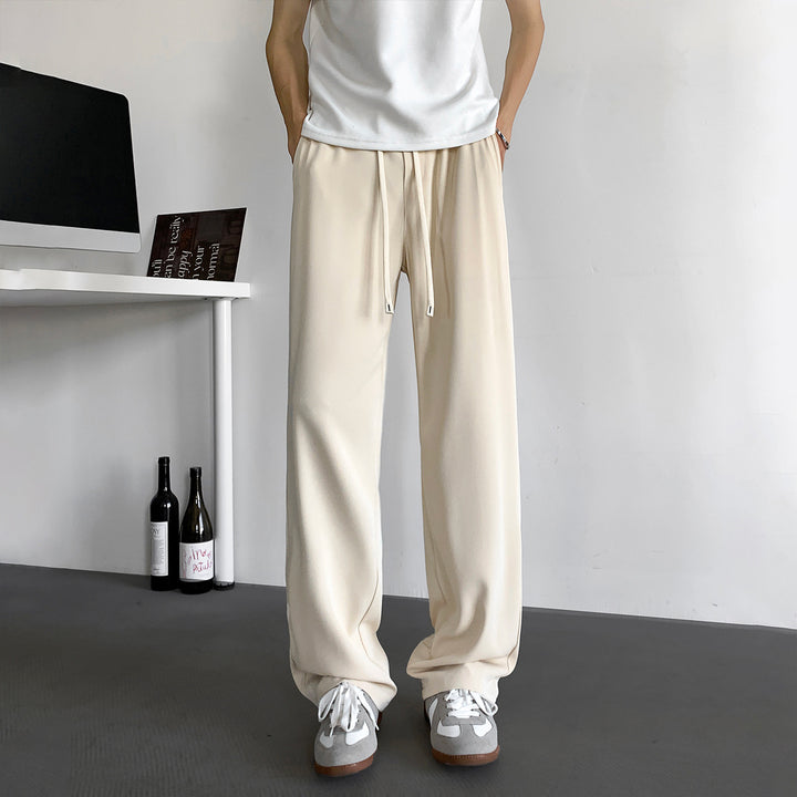 Men's Wide Relaxed-Fit Lounge Pants with Elastic Waistband and Drawstring Mune Fashion