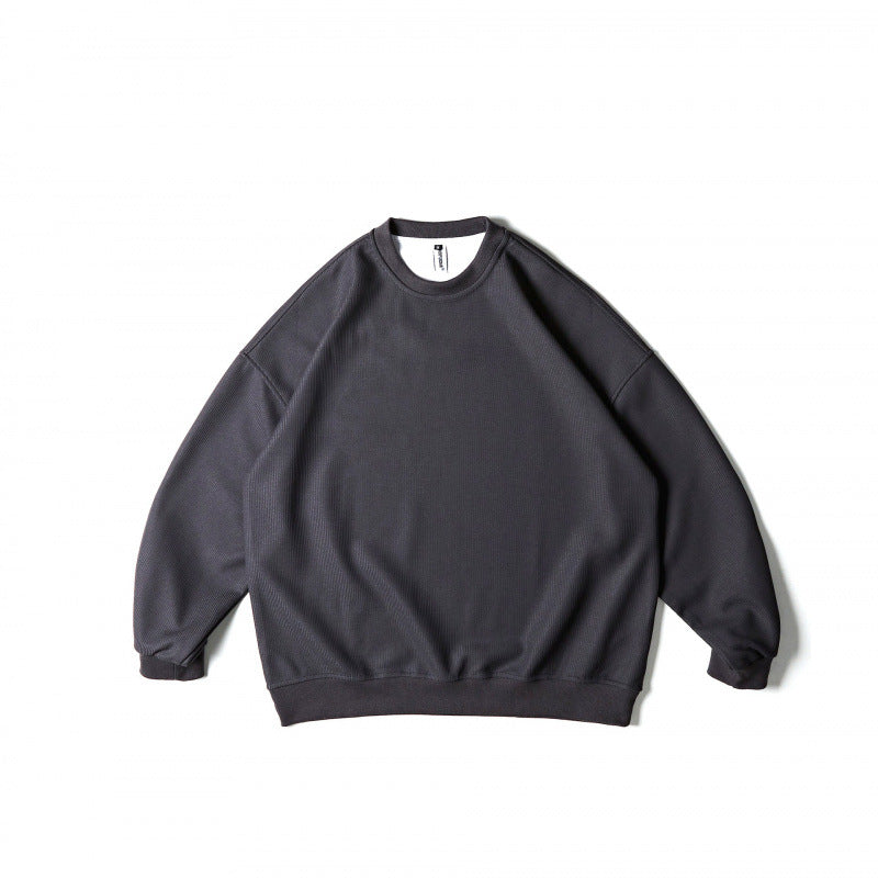 Unisex Loose-Fit Sweatshirt with Waffle Structure, Crew Neck and Ribbed Cuffs Mune Fashion