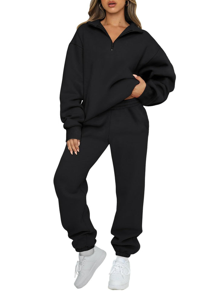 Women's oversized sweatshirt jogging pants set with zipper collar Mune Fashion