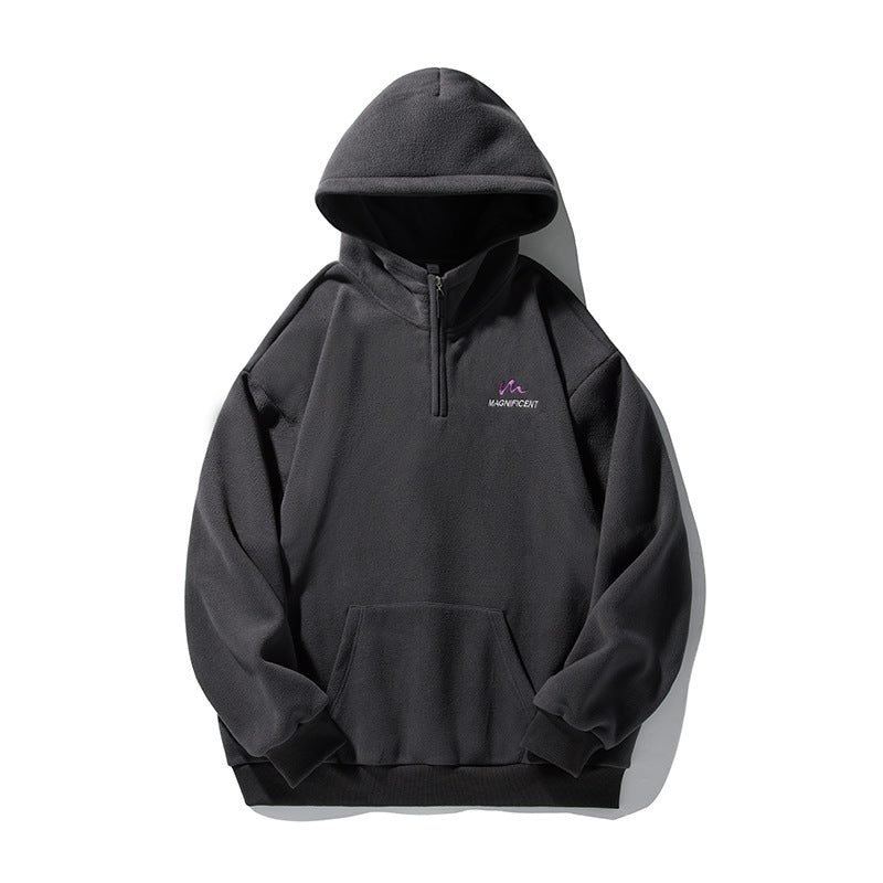 Unisex Fleece-Halfzip-Hoodie with Kangaroo Pocket and Ribbed Hem Mune Fashion