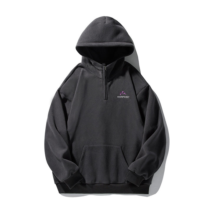 Unisex Fleece-Halfzip-Hoodie with Kangaroo Pocket and Ribbed Hem Mune Fashion