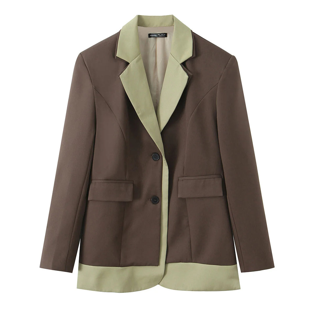Women nan tailored blazer with lapel collar, contrast-trimmed hem and flap pockets Mune Fashion