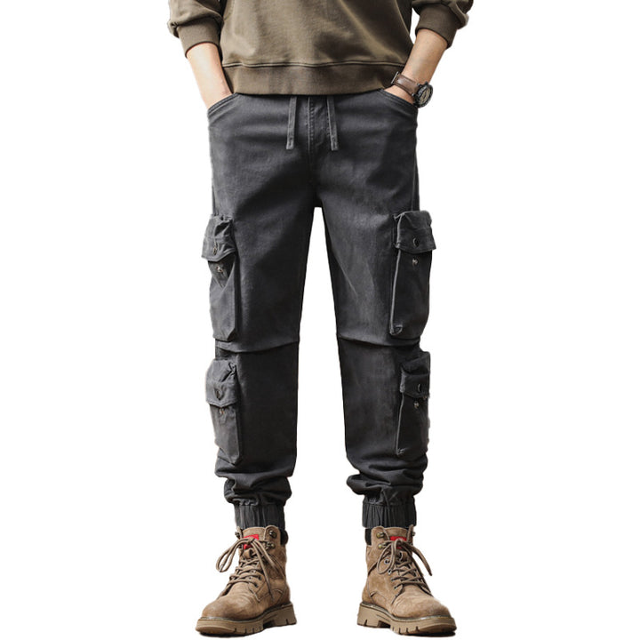 Men's Loose Cargo Jogging Pants with Multifunctional Pockets, Drawstring and Elastic Cuffs Mune Fashion