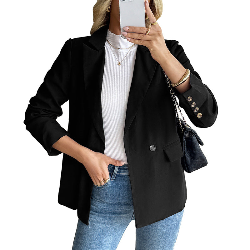 Ladies Elegant Blazer with Button Details and Unique Cut Mune Fashion