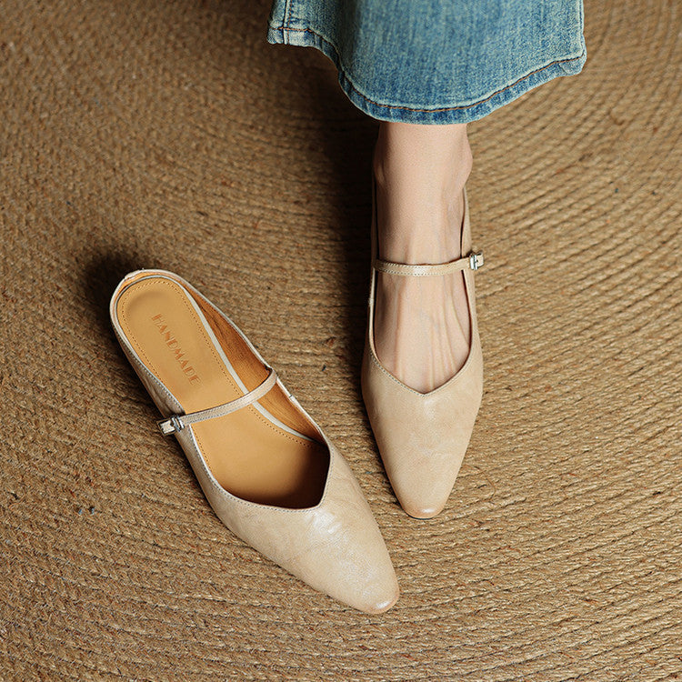 Women Genuine Leather Slip-On Mules